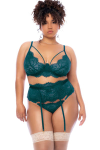 Mapale Three Piece Eyelash Lace Set in Green  from SexyShoes.com