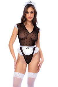 Mapale Three Piece Set Teddy French Maid with Apron in Black  from SexyShoes.com
