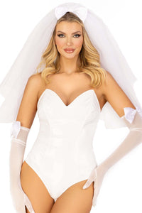 Leg Avenue Tiered Bridal Veil With Satin Bow Accent in White  from SexyShoes.com