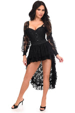 Top Drawer 2 PC Black Lace Steel Boned Corset & Lace Skirt Set