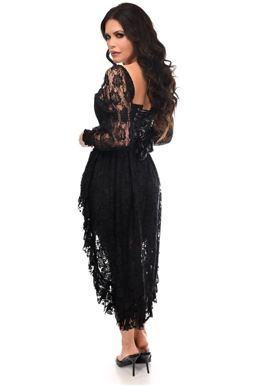 Daisy Corsets Top Drawer 2 PC Black Lace Steel Boned Corset & Lace Skirt Set in Black 