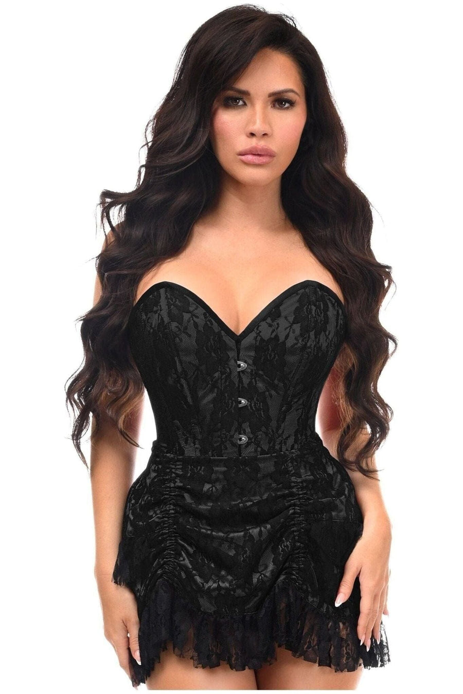 Daisy Corsets Top Drawer 2 PC Black Lace Steel Boned Corset & Skirt Set in Black 