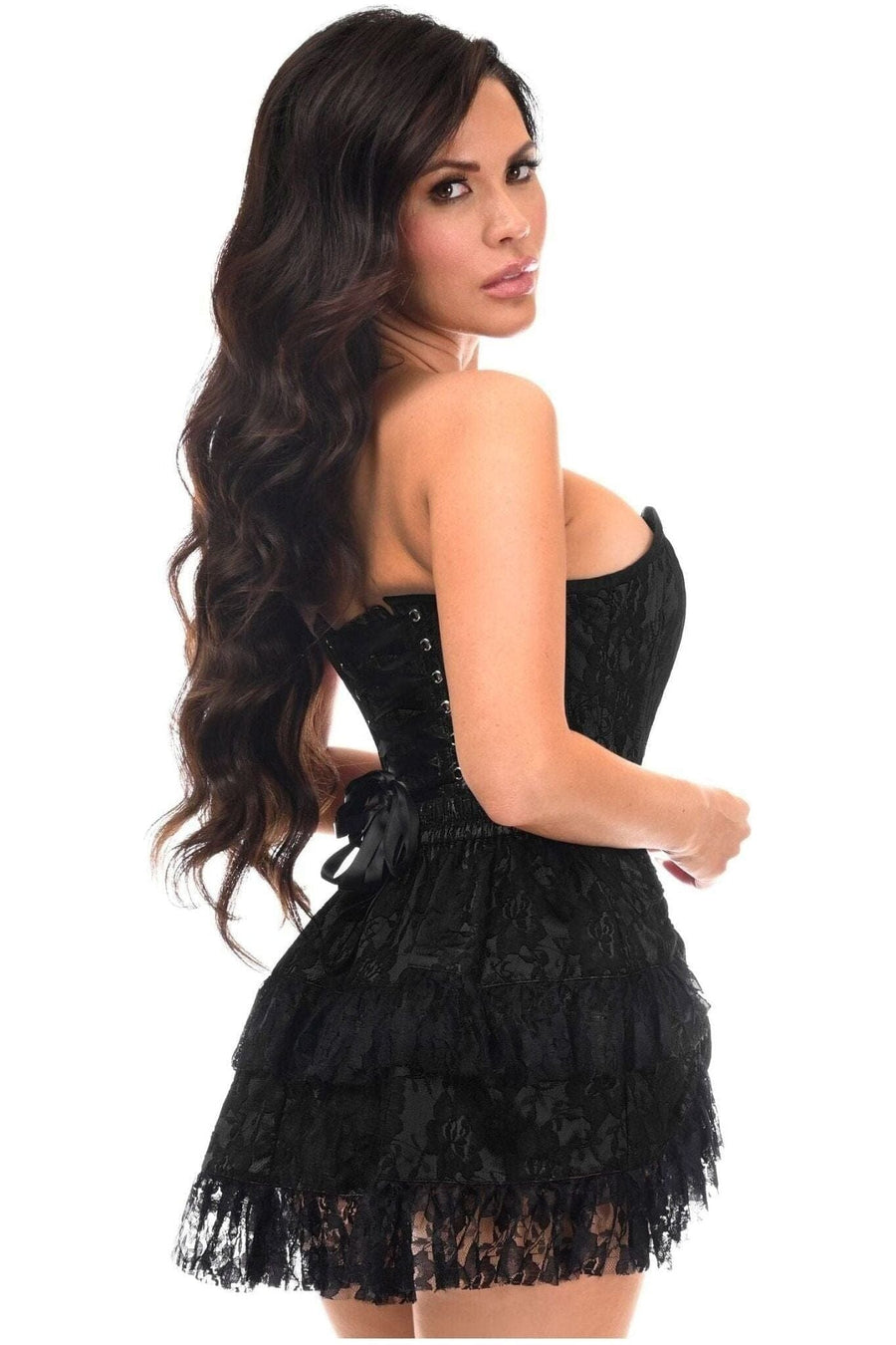 Daisy Corsets Top Drawer 2 PC Black Lace Steel Boned Corset & Skirt Set in Black 