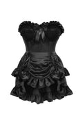 Top Drawer 2 PC Black Satin Steel Boned Burlesque Corset & Black Satin Skirt Set