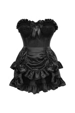 Top Drawer 2 PC Black Satin Steel Boned Burlesque Corset & Black Satin Skirt Set