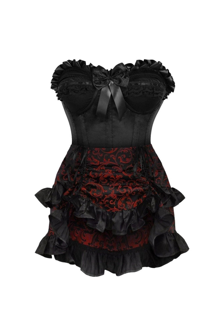 Top Drawer 2 PC Black Satin Steel Boned Burlesque Corset & Gold Brocade Skirt Set