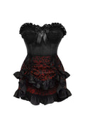 Top Drawer 2 PC Black Satin Steel Boned Burlesque Corset & Gold Brocade Skirt Set