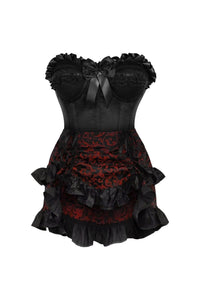 Daisy Corsets Top Drawer 2 PC Black Satin Steel Boned Burlesque Corset & Gold Brocade Skirt Set in Black  from SexyShoes.com