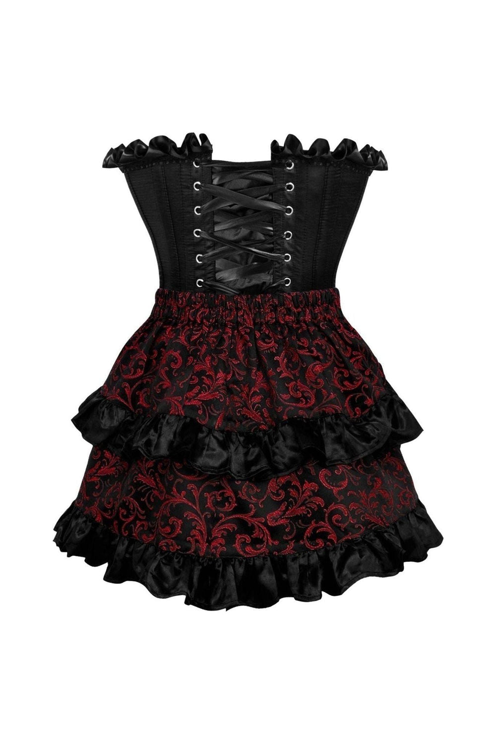 Daisy Corsets Top Drawer 2 PC Black Satin Steel Boned Burlesque Corset & Gold Brocade Skirt Set in Black 