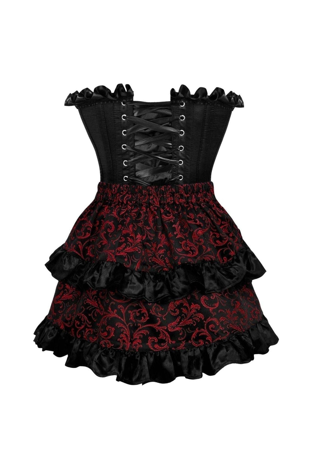 Top Drawer 2 PC Black Satin Steel Boned Burlesque Corset & Gold Brocade Skirt Set