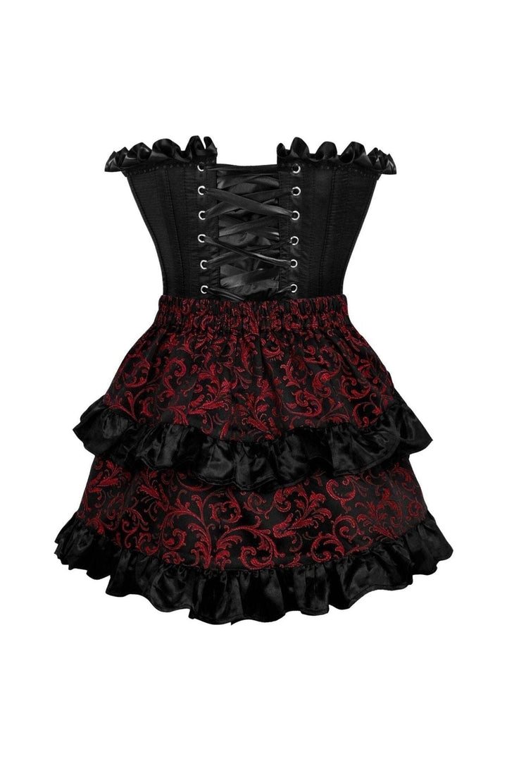 Top Drawer 2 PC Black Satin Steel Boned Burlesque Corset & Gold Brocade Skirt Set