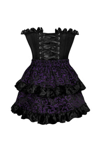 Daisy Corsets Top Drawer 2 PC Black Satin Steel Boned Burlesque Corset & Purple Brocade Skirt Set in Purple 