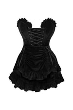 Top Drawer 2 PC Black Velvet Lace-Up Corset & Skirt Set