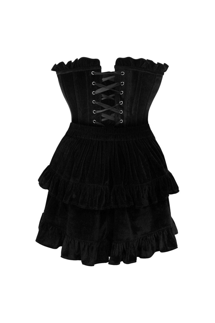 Top Drawer 2 PC Black Velvet Lace-Up Corset & Skirt Set