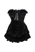 Top Drawer 2 PC Black Velvet Steel Boned Burlesque Corset & Skirt Set