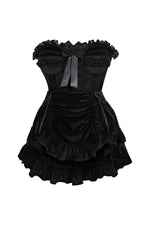 Top Drawer 2 PC Black Velvet Steel Boned Burlesque Corset & Skirt Set