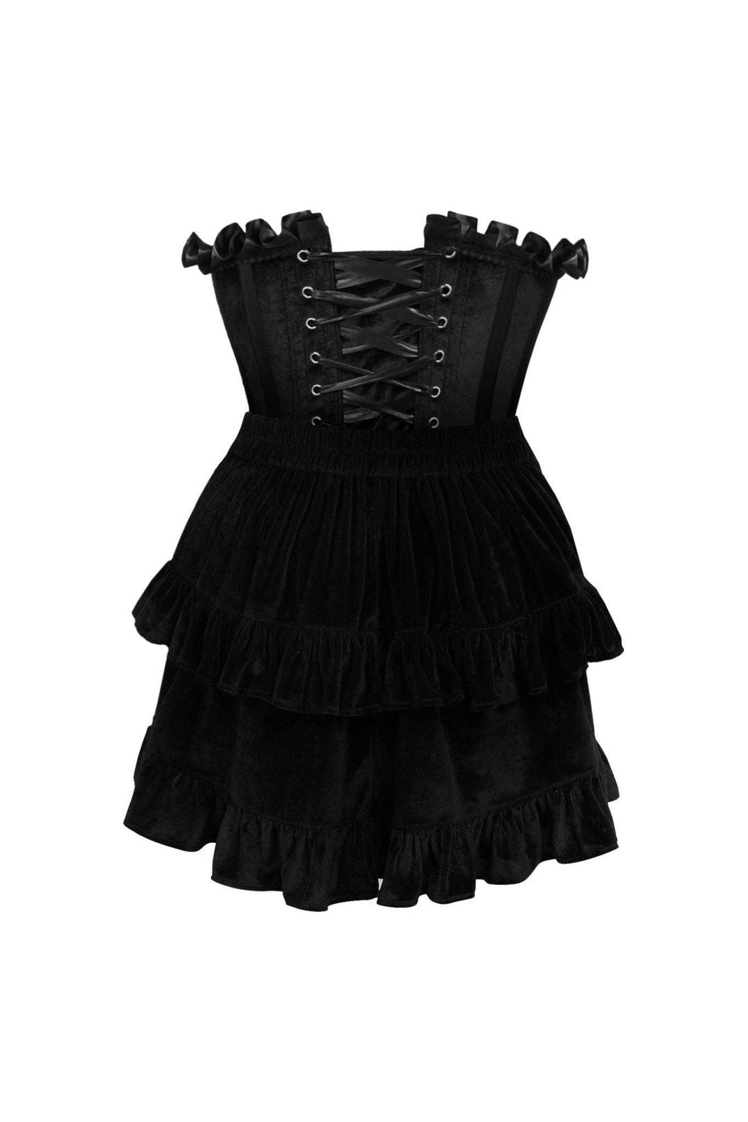 Top Drawer 2 PC Black Velvet Steel Boned Burlesque Corset & Skirt Set
