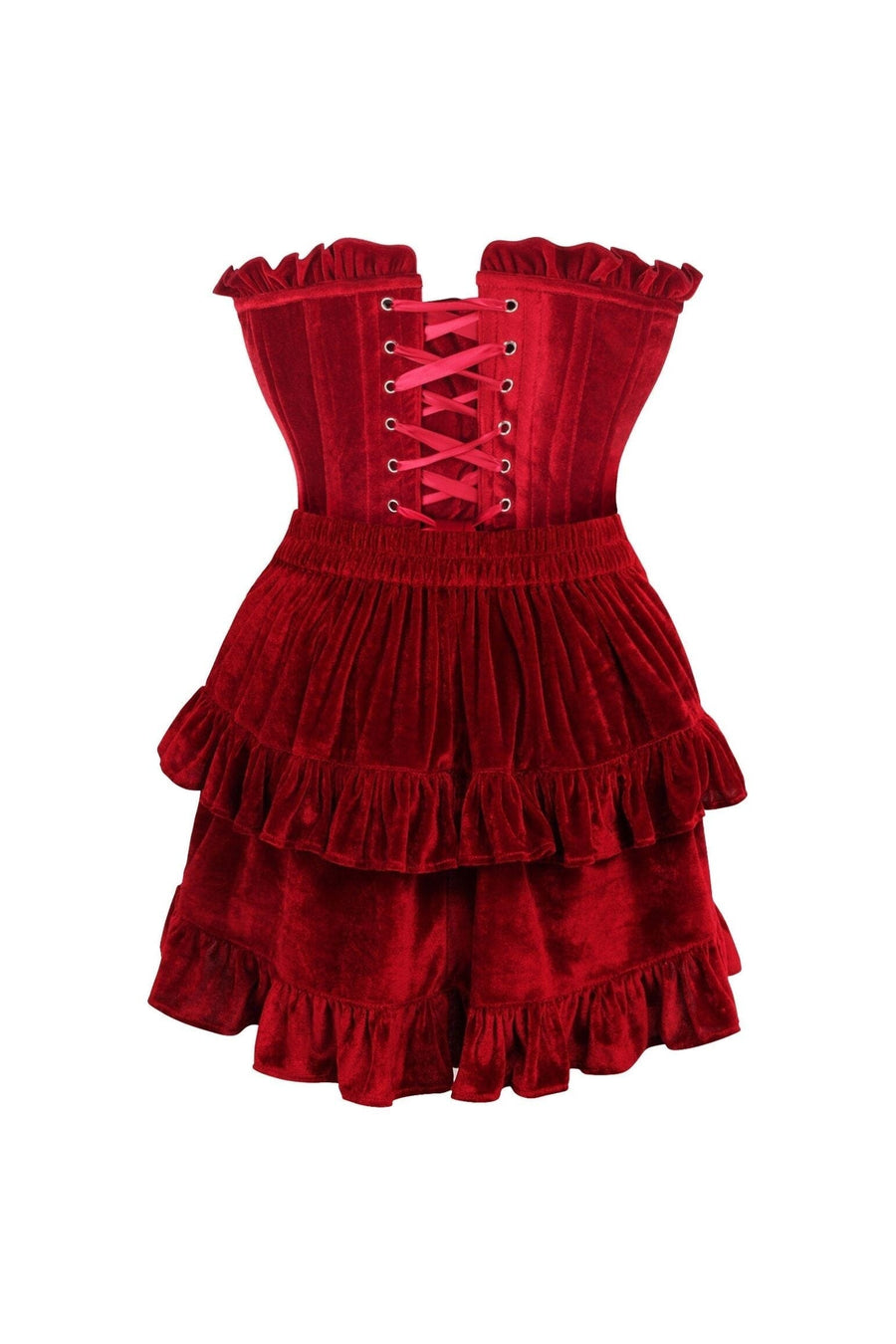 Daisy Corsets Top Drawer 2 PC Dark Red Velvet Lace Up Corset & Skirt Set in Red 