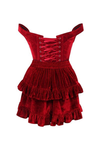 Daisy Corsets Top Drawer 2 PC Dark Red Velvet Steel Boned Corset & Skirt Set in Red 