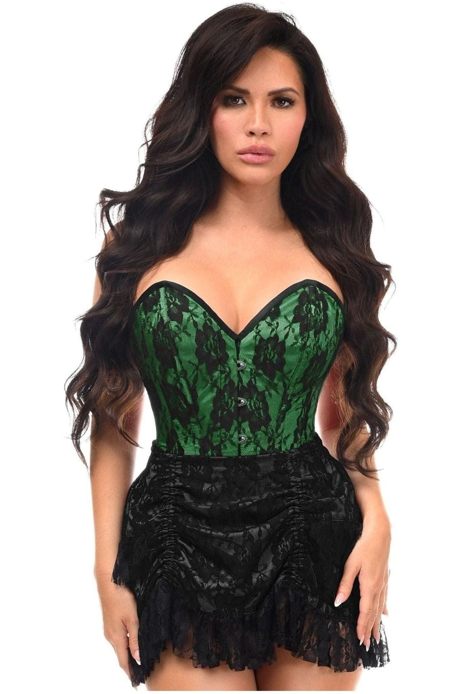 Daisy Corsets Top Drawer 2 PC Green Lace Steel Boned Corset & Skirt Set in Green 