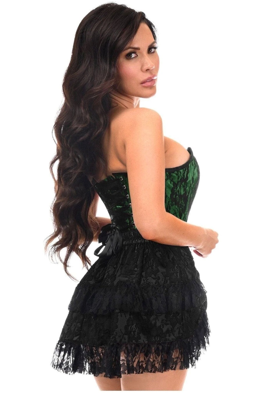 Daisy Corsets Top Drawer 2 PC Green Lace Steel Boned Corset & Skirt Set in Green 