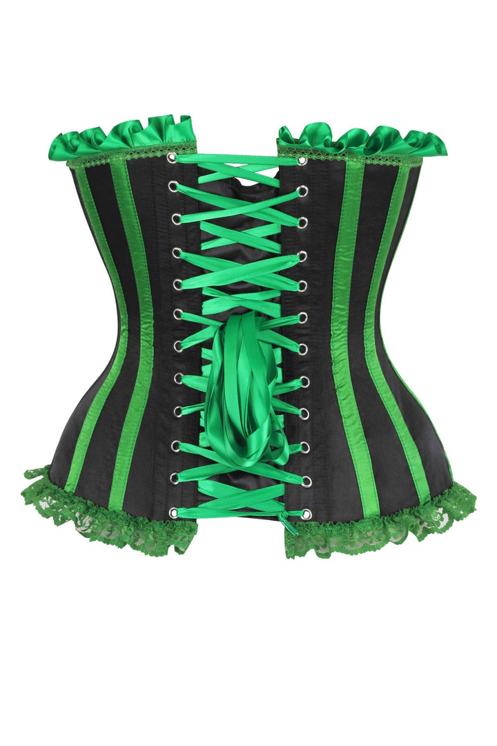 Top Drawer 2 PC Green/Black Burlesque Steel Boned Corset & Bloomer Set
