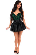 Top Drawer 2 PC Green/Black Lace Steel Boned Corset & Satin Skirt Set