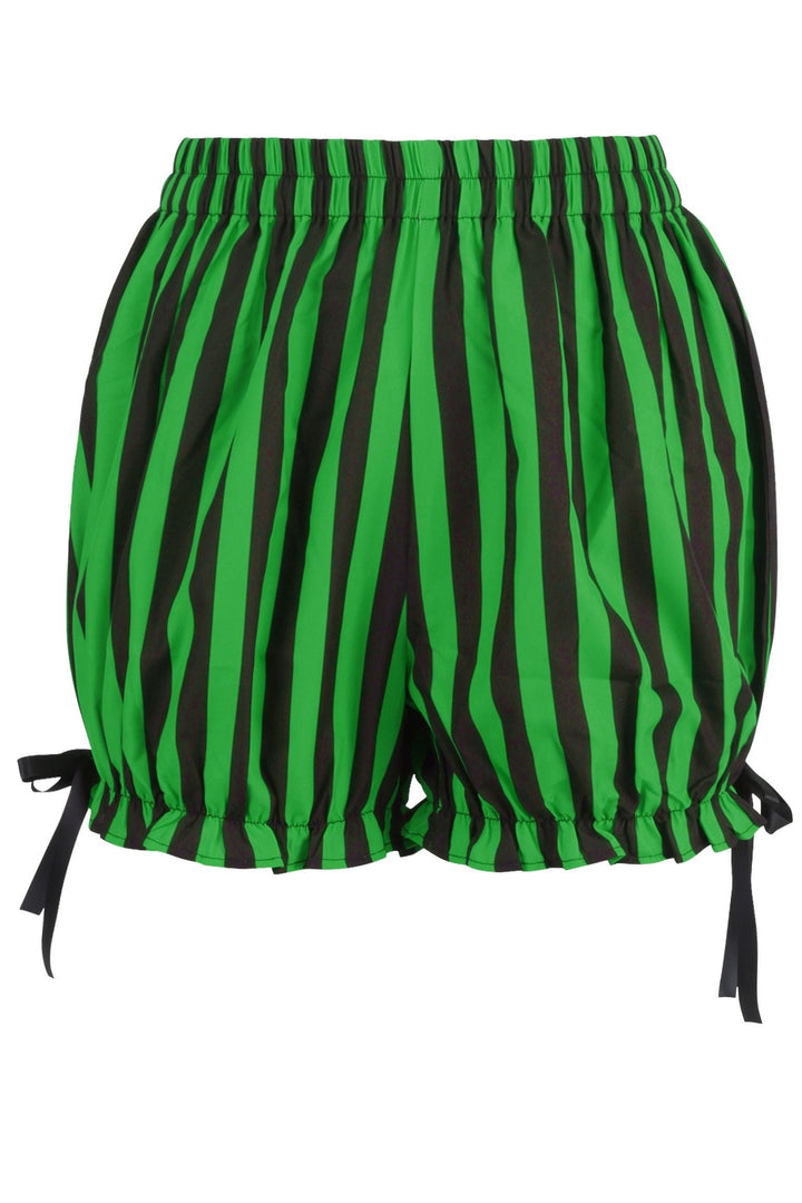 Top Drawer 2 PC Green/Black Striped Burlesque Steel Boned Corset & Bloomer Set