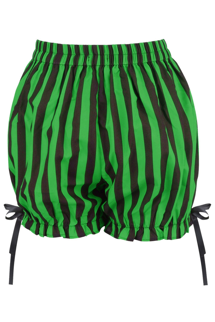 Top Drawer 2 PC Green/Black Striped Burlesque Steel Boned Corset & Bloomer Set
