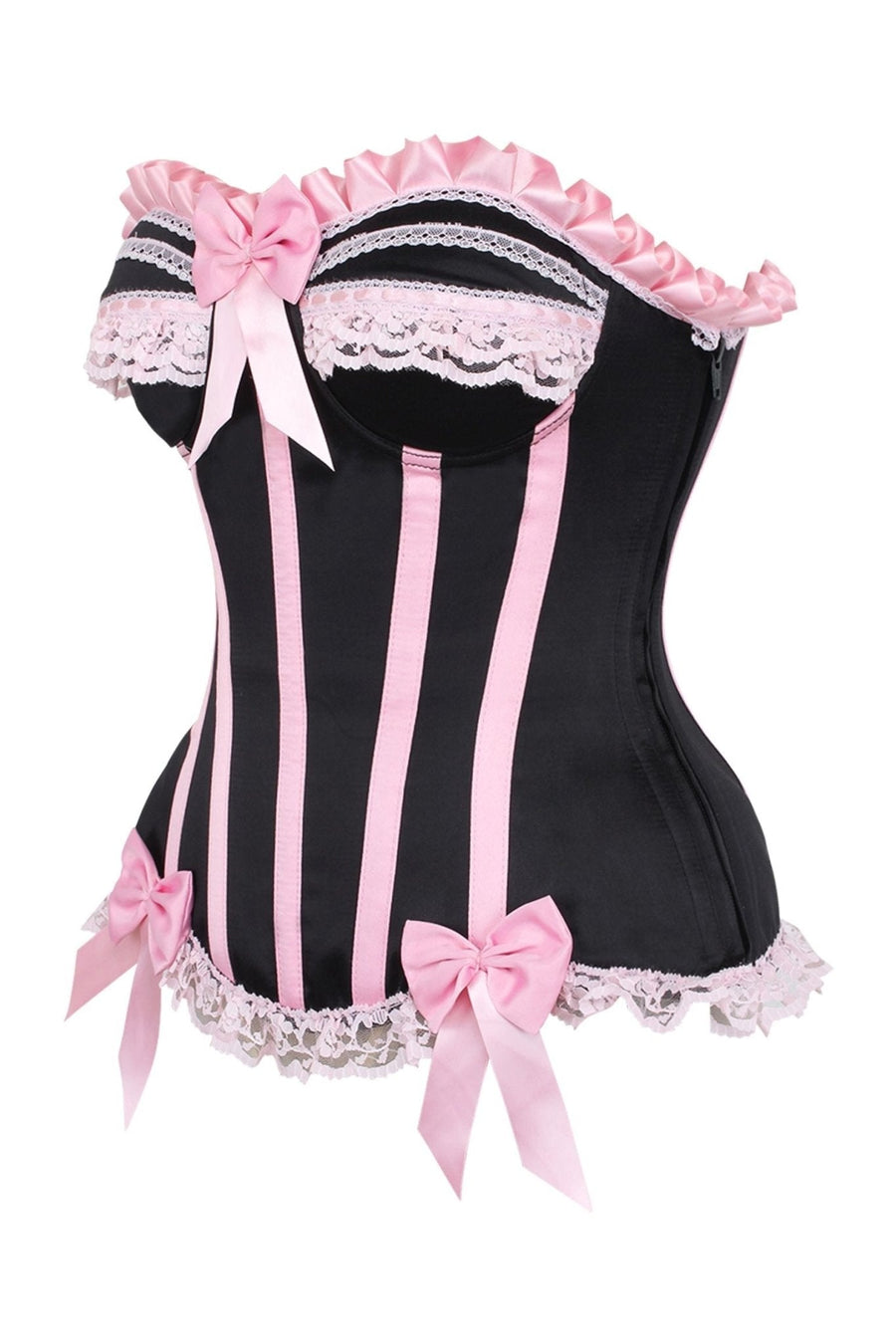 Top Drawer 2 PC Pink/Black Burlesque Steel Boned Corset & Bloomer Set