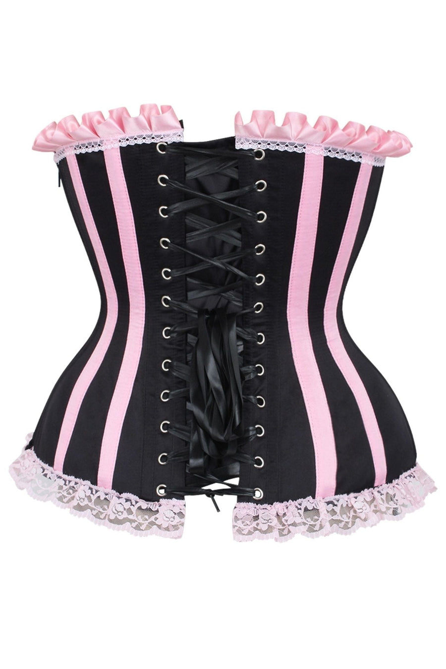 Top Drawer 2 PC Pink/Black Burlesque Steel Boned Corset & Bloomer Set
