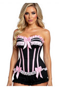 Top Drawer 2 PC Pink/Black Burlesque Steel Boned Corset & Bloomer Set