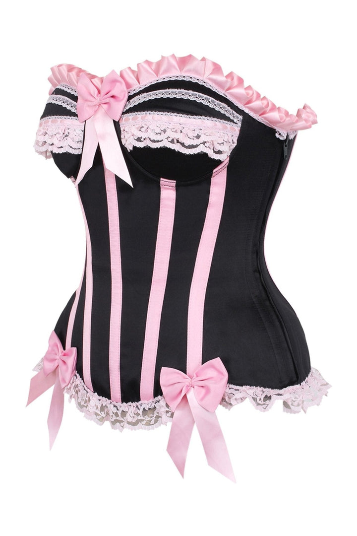 Top Drawer 2 PC Pink/Black Striped Burlesque Steel Boned Corset & Bloomer Set