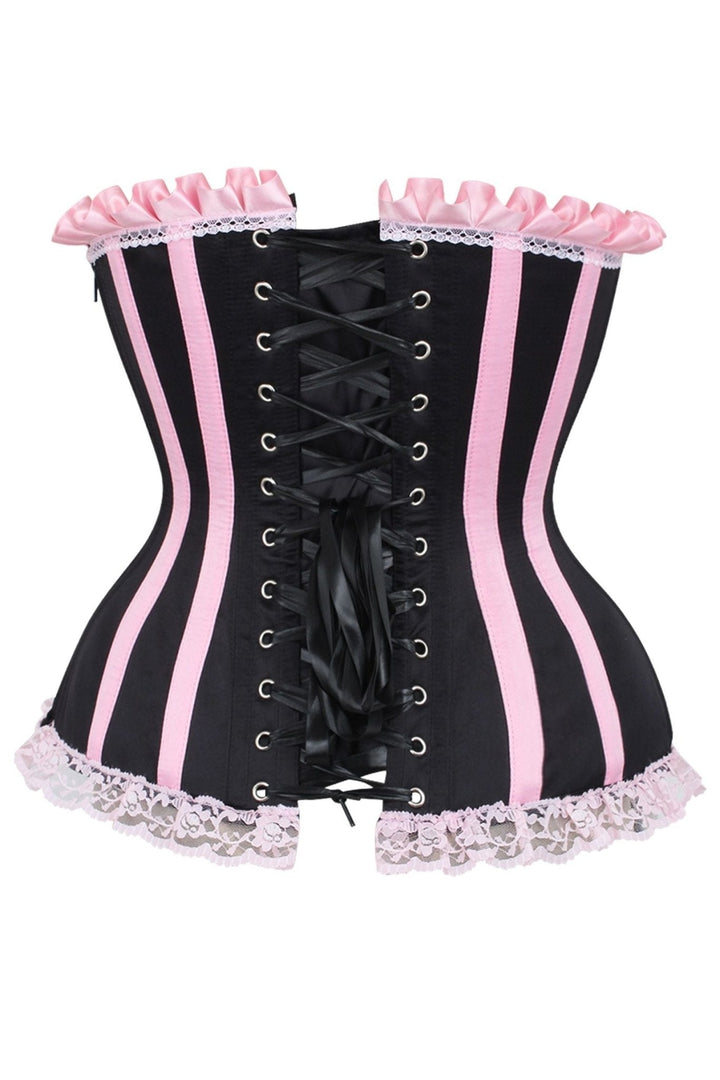 Top Drawer 2 PC Pink/Black Striped Burlesque Steel Boned Corset & Bloomer Set
