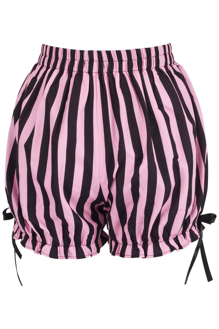 Top Drawer 2 PC Pink/Black Striped Burlesque Steel Boned Corset & Bloomer Set
