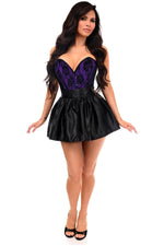 Top Drawer 2 PC Purple/Black Lace Steel Boned Corset & Satin Skirt Set