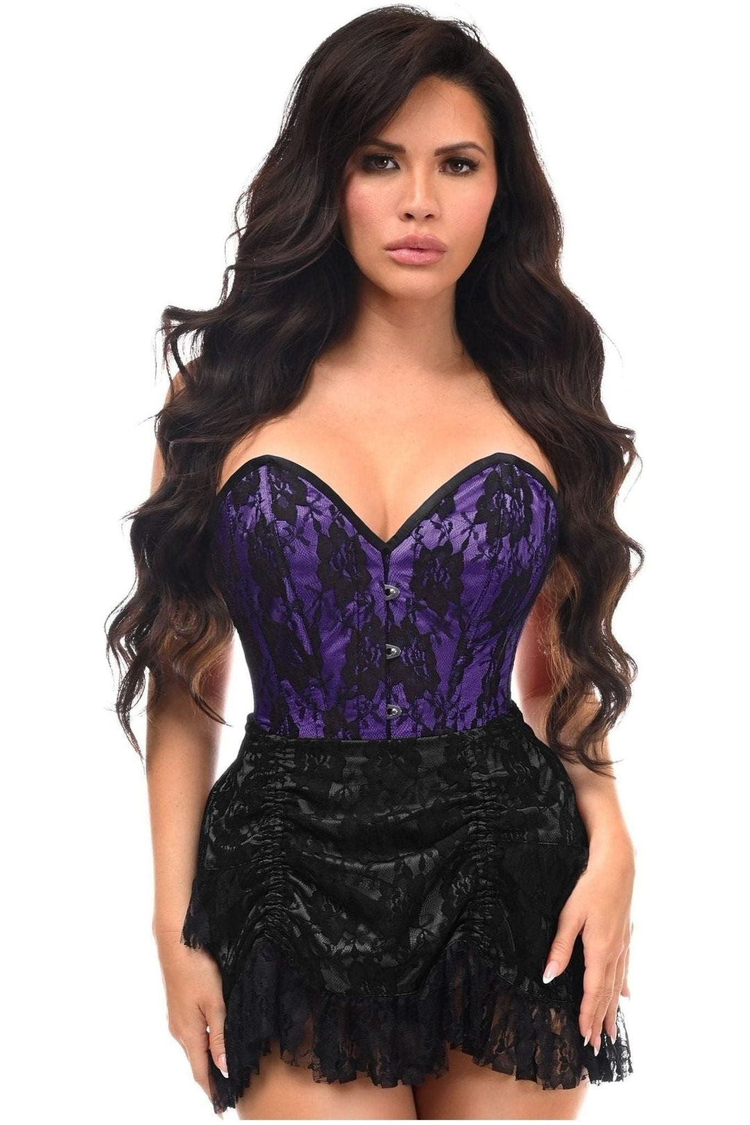 Daisy Corsets Top Drawer 2 PC Purple/Black Lace Steel Boned Corset & Skirt Set in Purple 