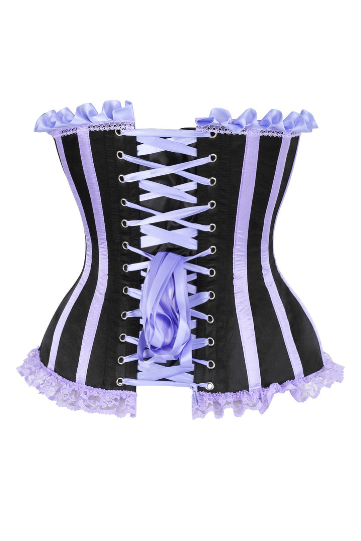 Top Drawer 2 PC Purple/Black Striped Burlesque Steel Boned Corset & Bloomer Set