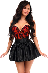 Daisy Corsets Top Drawer 2 PC Red Lace Steel Boned Corset & Satin Skirt Set in Red 