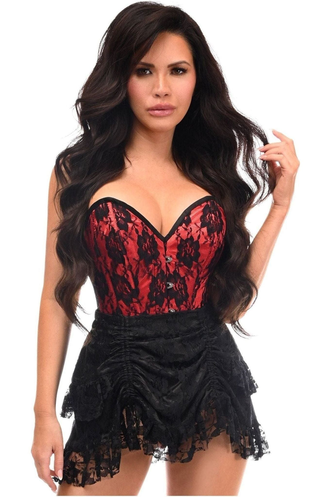 Daisy Corsets Top Drawer 2 PC Red Lace Steel Boned Corset & Skirt Set in Red 