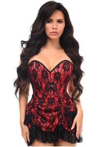 Daisy Corsets Top Drawer 2 PC Red Lace Steel Boned Corset & Skirt Set in Red 
