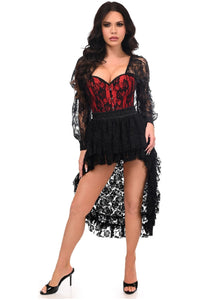 Daisy Corsets Top Drawer 2 PC Red/Black Lace Steel Boned Corset & Lace Skirt Set in Red  from SexyShoes.com