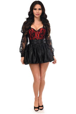 Top Drawer 2 PC Red/Black Lace Steel Boned Corset & Satin Skirt Set