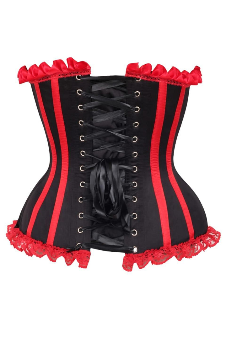 Top Drawer 2 PC Red/Black Striped Burlesque Steel Boned Corset & Bloomer Set