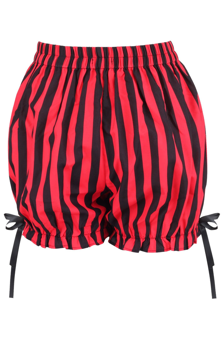 Top Drawer 2 PC Red/Black Striped Burlesque Steel Boned Corset & Bloomer Set