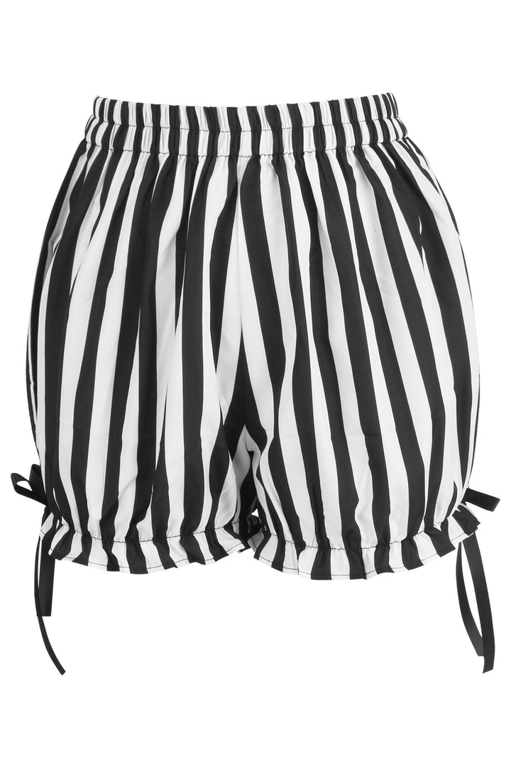 Top Drawer 2 PC Steel Boned Black Vinyl Patent Corset & Striped Bloomers Set