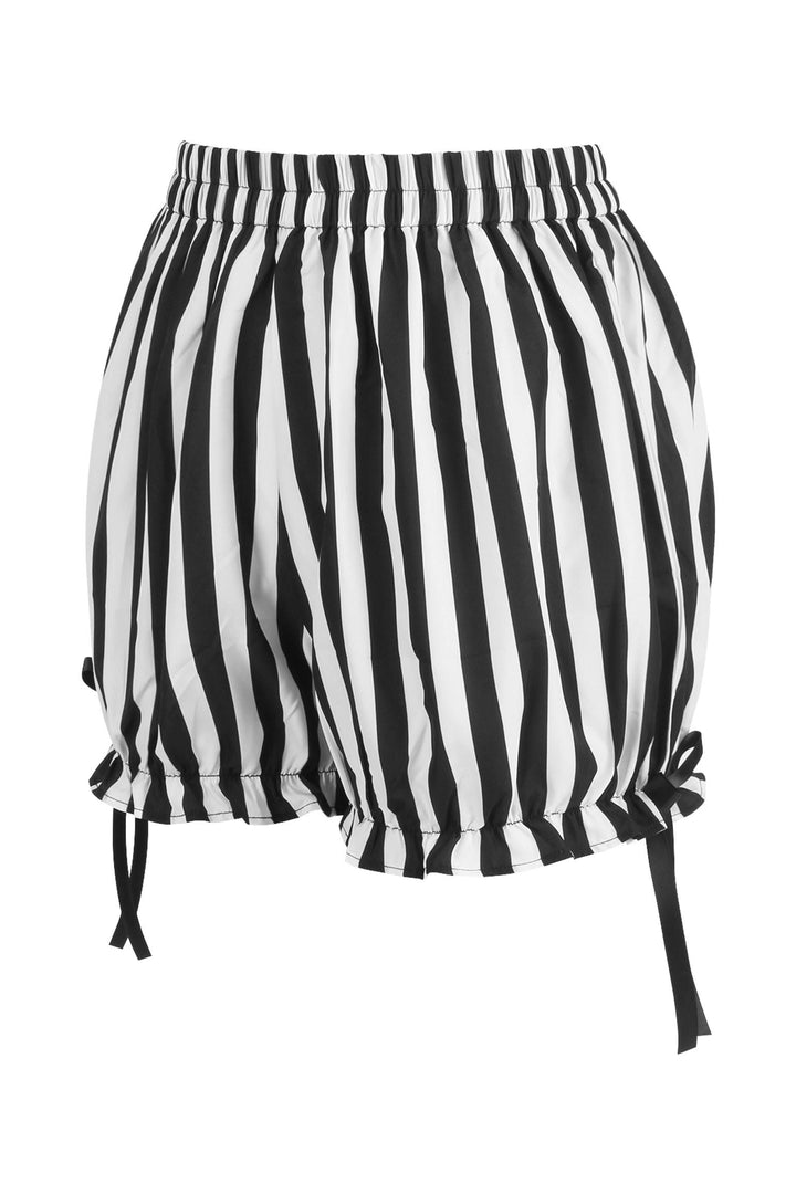 Top Drawer 2 PC Steel Boned Black Vinyl Patent Corset & Striped Bloomers Set