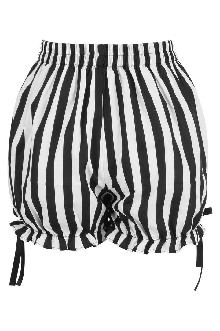 Top Drawer 2 PC Steel Boned Black Vinyl Patent Corset & Striped Bloomers Set