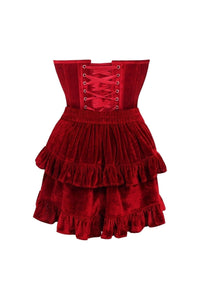 Daisy Corsets Top Drawer 2 PC Steel Boned Dark Red Velvet Plunge Corset & Skirt Set in Red 