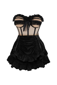 Daisy Corsets Top Drawer 2 PC Steel Boned Nude & Black Mesh Underwire Bustier Corset & Skirt Set in Ivory  from SexyShoes.com